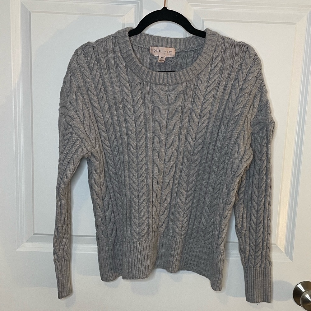 Philosophy Cable Knit Sweater Gray Chunky Crewneck Women’s M